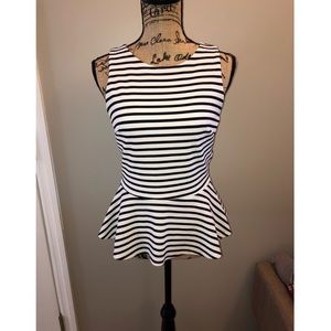 Black and White striped peplum tank